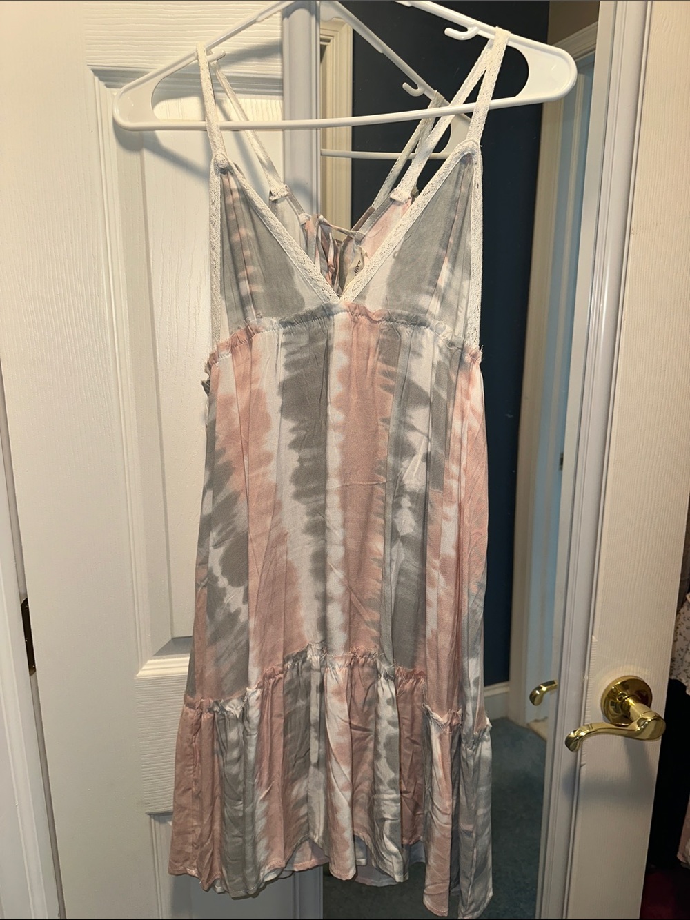 Ocean Drive Tie-Dye Strappy Dress in Blush and Light Gray